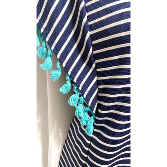 Twenty Second Blue & White Striped Top with Aqua Accented Sleeves sz:S - Picture 9 of 9